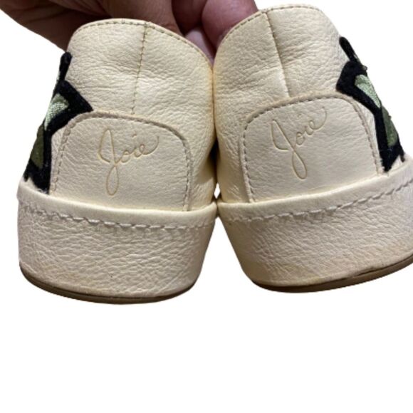 JOIE WOMEN’s CREAM LACE-UP PEBBLED LEATHER SNEAKERS w/ FLOWER APPLIQUE Size-8.5 - Picture 8 of 10